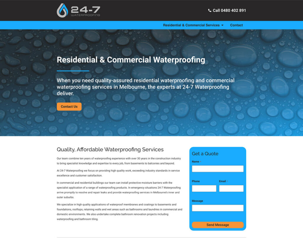 screenshot of 247 waterproofing website