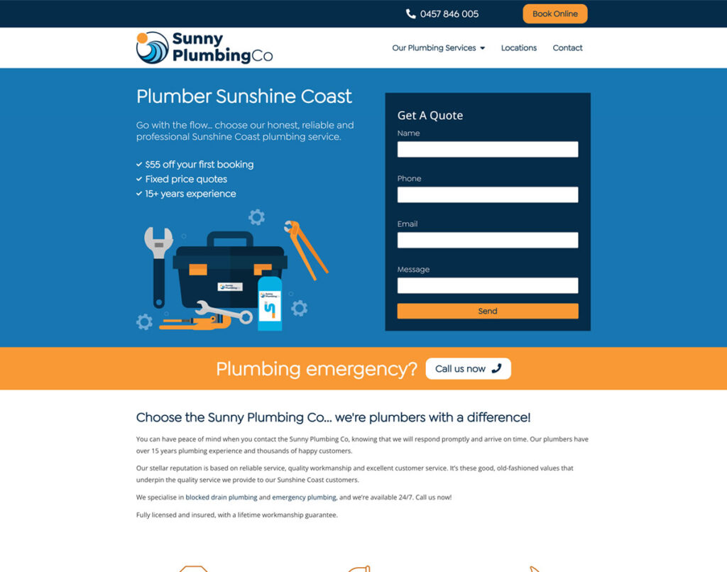 screenshot of sunny plumbing co website