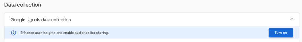 Screenshot of the data collection option in GA4