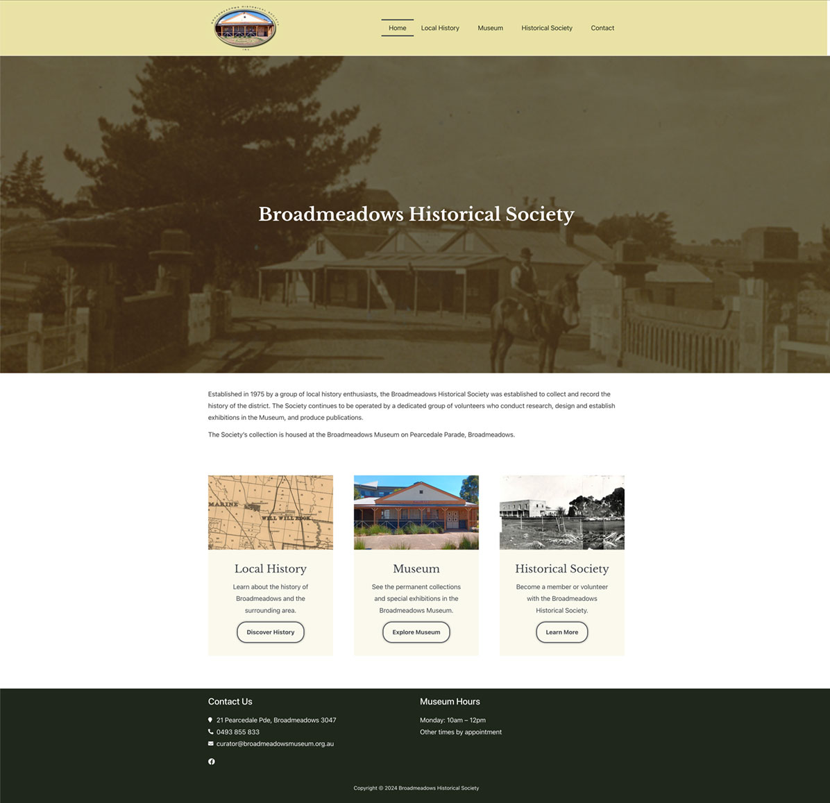 Screenshot of the Broadmeadows Museum website